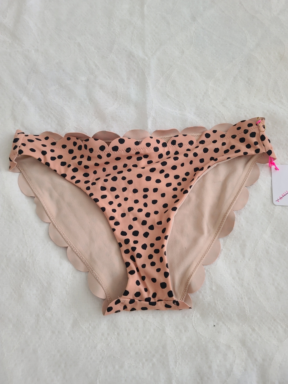 Vanilla/Beach Peach Polka Dot Scalloped Bikini Bottom